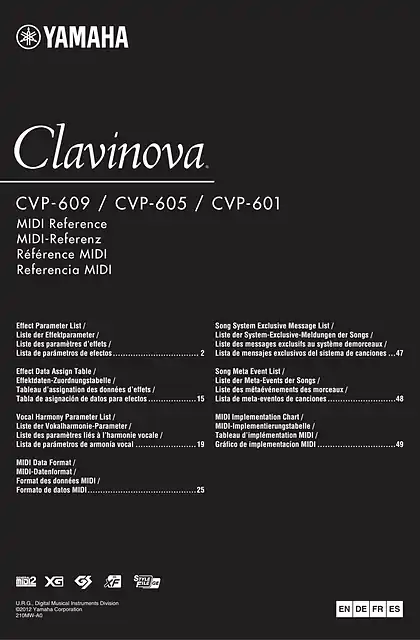 yamaha雅马哈CVP-609_605_601 MIDI Reference